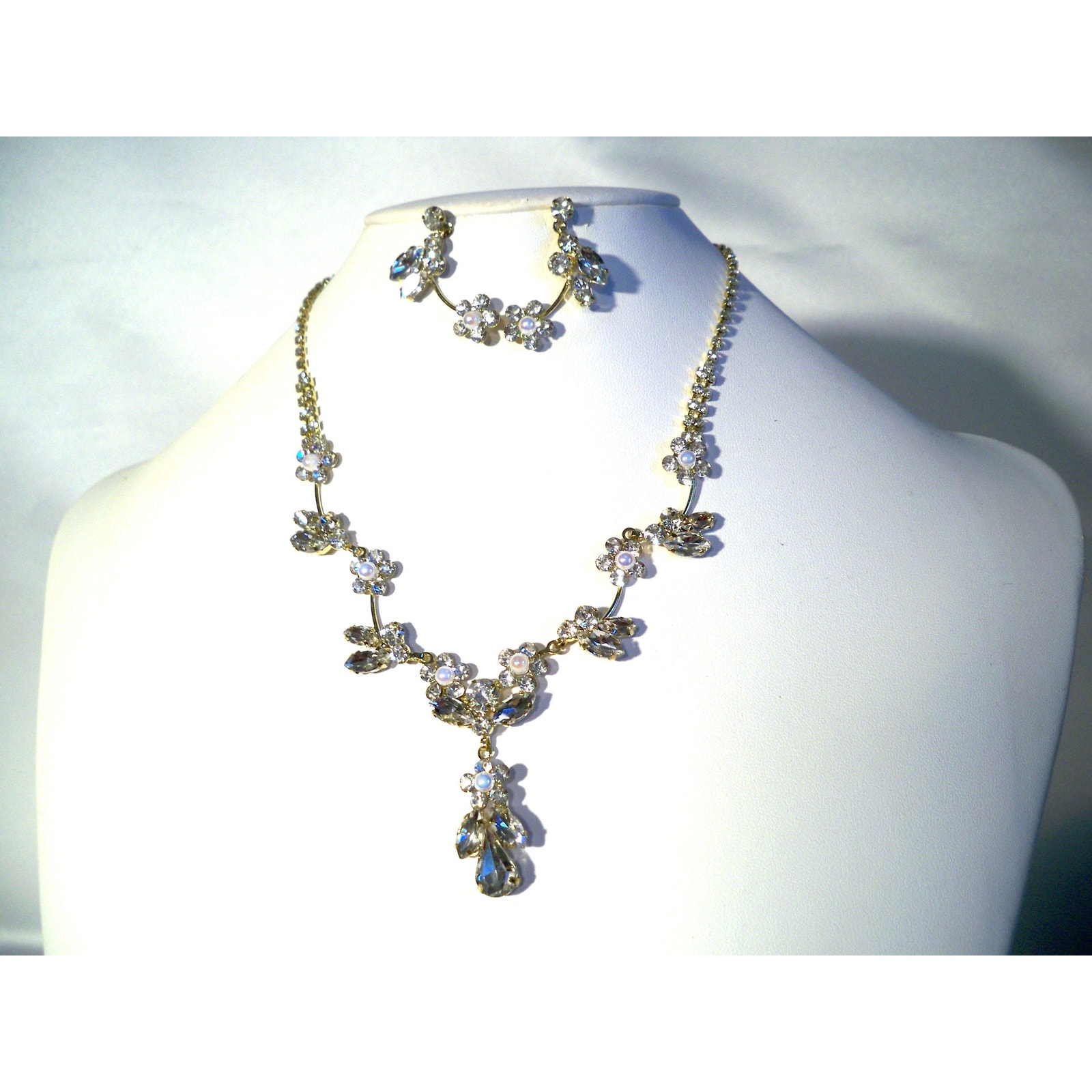Rhinestone Pearl Necklace Set, Wedding Mob Prom Party Formal Evening Necklace